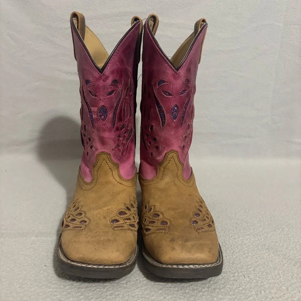 Shyanne Pink and Tan Western Chloe Glitter Boots Square Toe Size 5 D